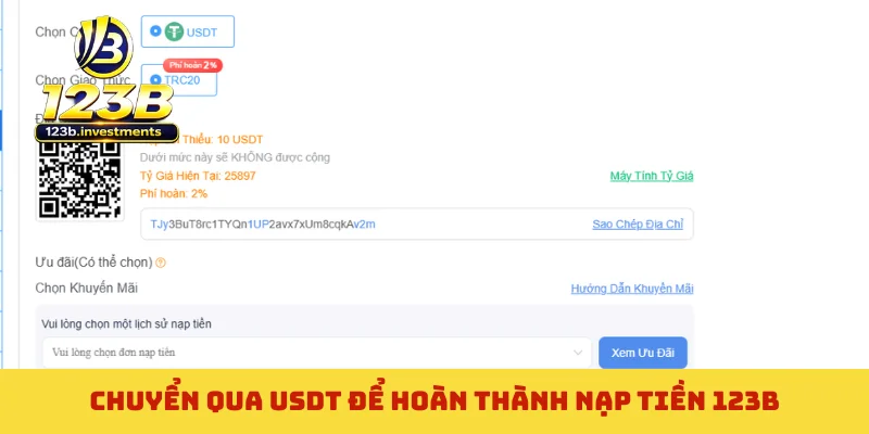 Chuyển qua USDT để hoàn thành nạp tiền 123B Chuyển qua USDT để hoàn thành nạp tiền 123B