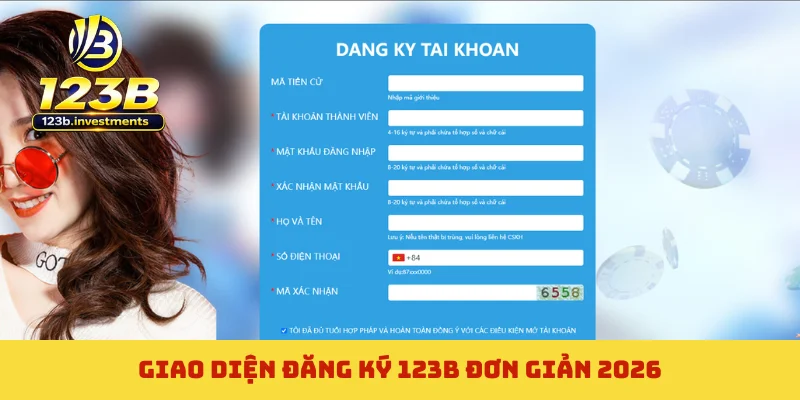 Giao diện đăng ký 123B đơn giản 2026