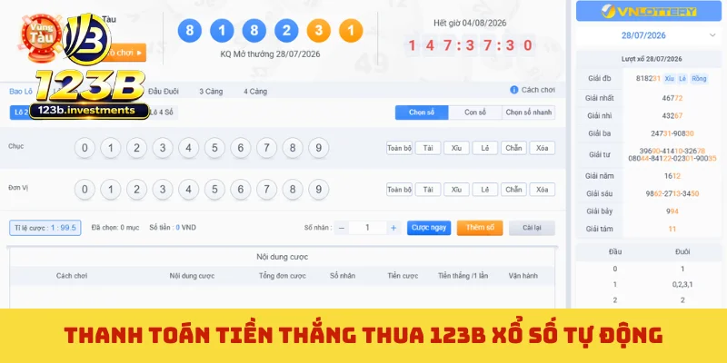 Thanh toán tiền thắng thua 123B xổ số tự động Thanh toán tiền thắng thua 123B xổ số tự động
